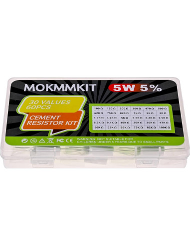 Kit de Resistores de Cemento Cerámico MOKMMKIT 5W 60 Piezas