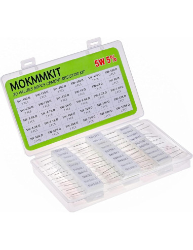 Kit de Resistores de Cemento Cerámico MOKMMKIT 5W 60 Piezas