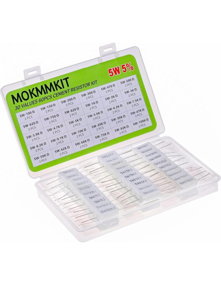Kit de Resistores de Cemento Cerámico MOKMMKIT 5W 60 Piezas