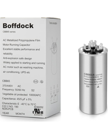 Capacitor Doble Boffdock 45+5 uF 370/440V para Aire Acondicionado