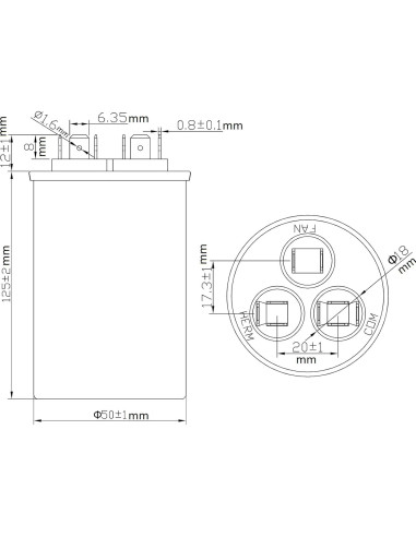 Capacitor Doble Boffdock 45+5 uF 370/440V para Aire Acondicionado