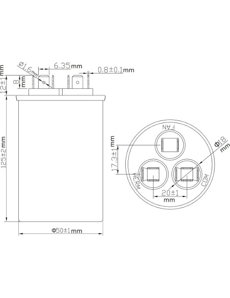 Capacitor Doble Boffdock 45+5 uF 370/440V para Aire Acondicionado
