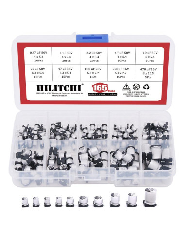 Kit de 165 Capacitores Electrolíticos SMD Hilitchi 0.47uF-470uF