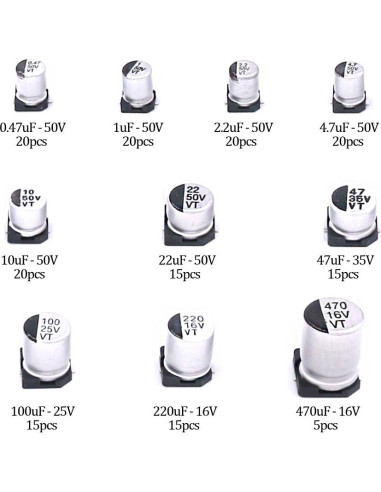 Kit de 165 Capacitores Electrolíticos SMD Hilitchi 0.47uF-470uF