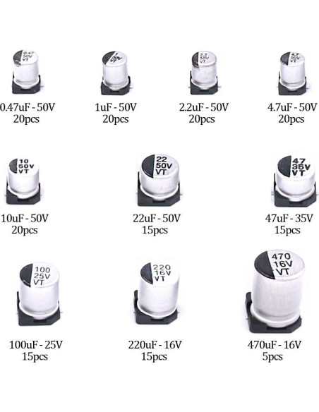 Kit de 165 Capacitores Electrolíticos SMD Hilitchi 0.47uF-470uF