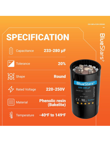 Capacitor de Arranque Redondo 233-280 uF 220-250V BlueStars