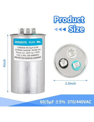 Capacitor CBB65B 40+5 uF 370/440V Doble Función BSROBOTIC