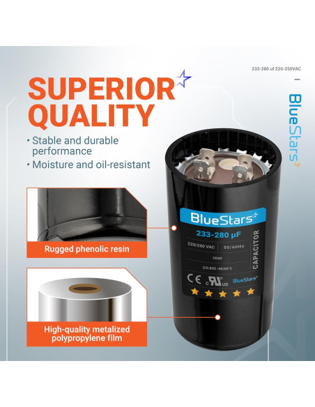 Capacitor de Arranque Redondo 233-280 uF 220-250V BlueStars