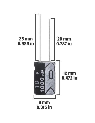 Capacitor Electrolítico ALLECIN 1000uF 10V 8x12mm - Paquete de 15