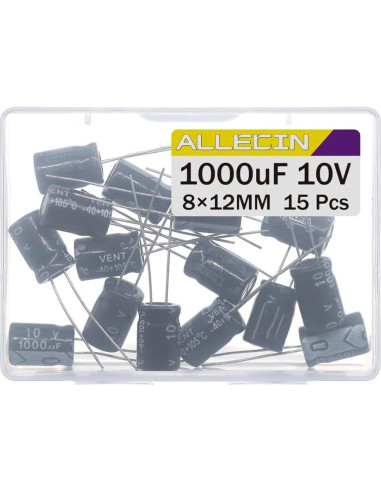 Capacitor Electrolítico ALLECIN 1000uF 10V 8x12mm - Paquete de 15
