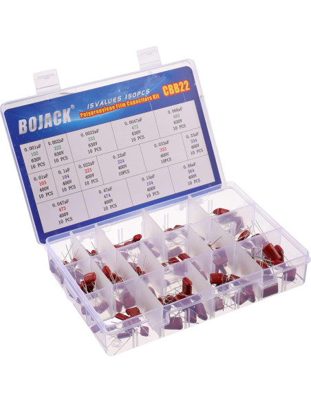 Kit de Capacitores de Película BOJACK 150 Pcs 400V/630V