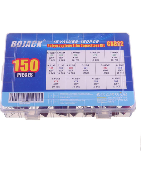 Kit de Capacitores de Película BOJACK 150 Pcs 400V/630V