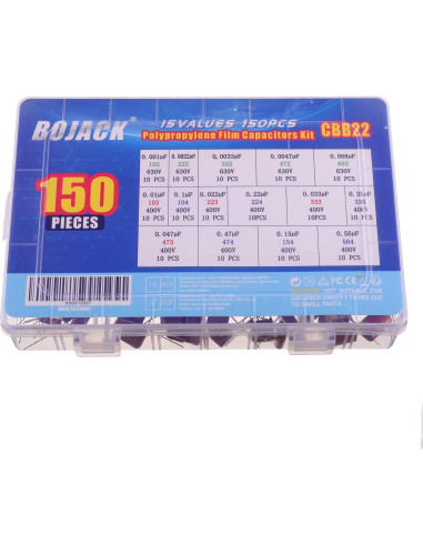 Kit de Capacitores de Película BOJACK 150 Pcs 400V/630V