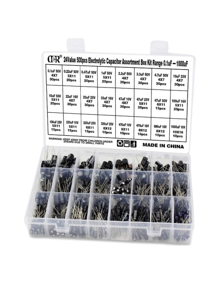 Kit de Capacitores Electrolíticos Aluminio 500Pcs 0.1uF-1000uF 10V-50V