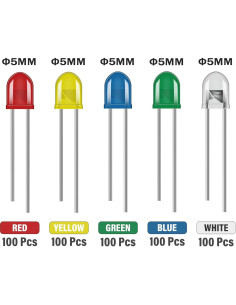Kit de Diodos LED 5MM ALLECIN 500pcs 5 Colores Bajo Voltaje 2