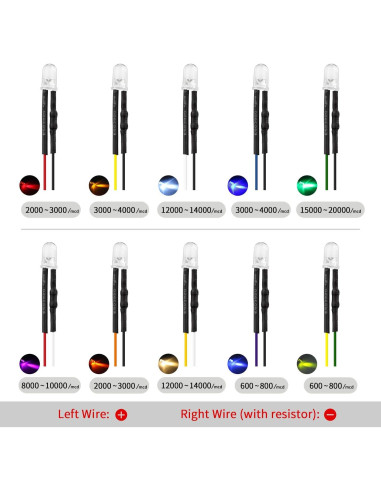DiCUNO 100 Diodos LED Pre Cableados 12V 5MM 10 Colores