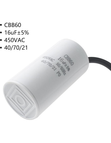 Capacitor CBB60 16uF 450V para AC y Motores - Montaje Superficie