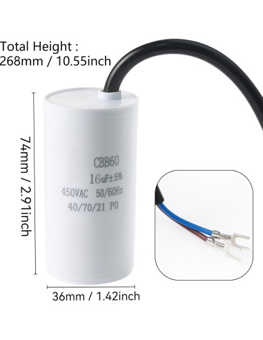 Capacitor CBB60 16uF 450V para AC y Motores - Montaje Superficie