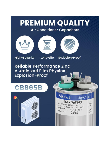 Capacitor CBB65B 45/7.5uF 370/440V Sikawai para Aire Acondicionado