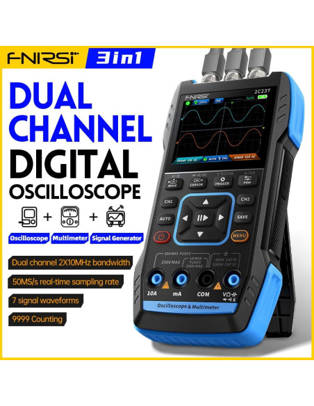 Osciloscopio Digital FNIRSI 2C23T 10MHz 2 Canales Multímetro 3 en 1