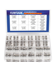 Kit de Fusibles de Vidrio YUNFOOK 200 Piezas 1A-20A 250V