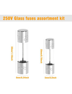 Kit de Fusibles de Vidrio YUNFOOK 200 Piezas 1A-20A 250V 2