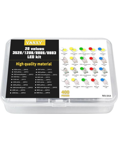 Kit de 400 LEDs SMD 20 tipos 1210 1206 0805 0603 VANXY