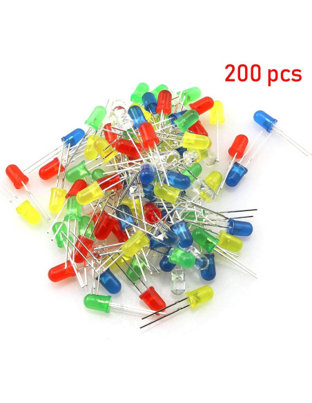 Kit 200 Diodos LED 5mm Surtido 5 Colores ZZHXSM