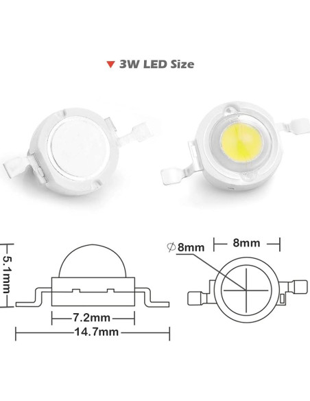 Chip LED Chanzon 10 Pcs 3W Blanco 6000K-6500K 280LM