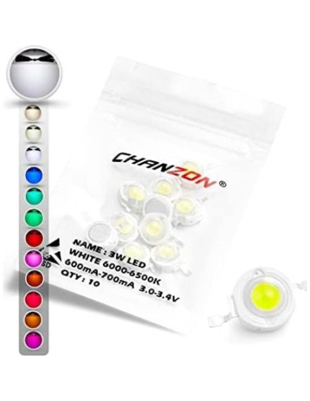 Chip LED Chanzon 10 Pcs 3W Blanco 6000K-6500K 280LM