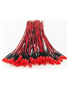 50 Luces LED Rojas 5mm Gebildet 12VDC Preconectadas