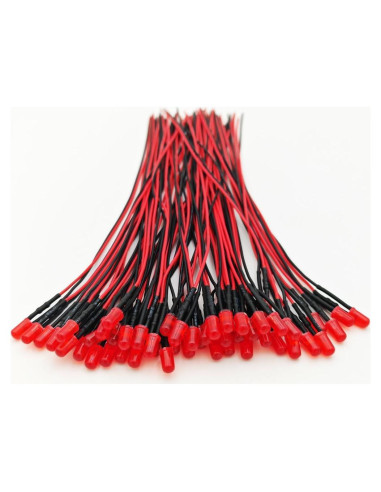 50 Luces LED Rojas 5mm Gebildet 12VDC Preconectadas