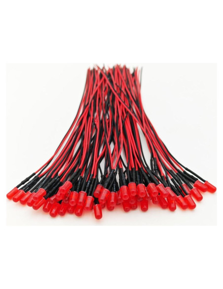 50 Luces LED Rojas 5mm Gebildet 12VDC Preconectadas