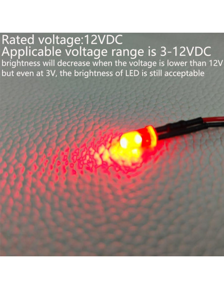 50 Luces LED Rojas 5mm Gebildet 12VDC Preconectadas