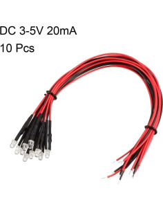 10 LEDs Pre Cableados 3mm Verde uxcell - 20cm DC 3-5V 2