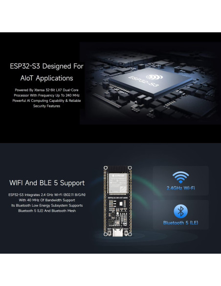 Placa de Desarrollo Waveshare ESP32-S3 2.4GHz Wi-Fi USB-C Placa de Desarrollo Waveshare ESP32-S3 2.4GHz Wi-Fi USB-C