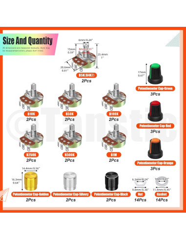 Conjunto de Potenciómetros de Guitarra Tanstic WH138 14 Piezas