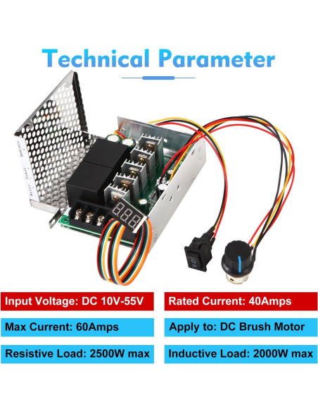 Controlador de Velocidad Motor DC PWM HARMNEE 10-55V 40A LED