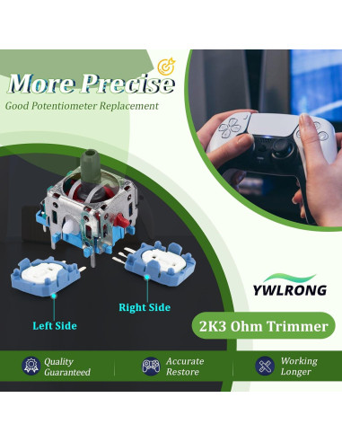 10 Potenciómetros de 2K3 Ohmios YWLRONG para Joystick PS5 Azul
