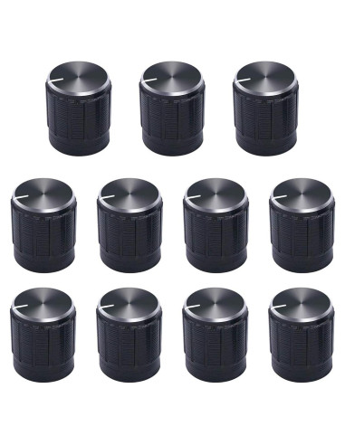 11 Perillas de Control Rotativo Metal Negro 17mm para Audio