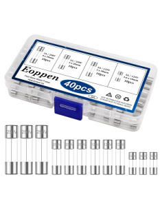 Kit de Fusibles de Vidrio 5A Eoppen 40 Pcs 3.6x10mm 5x20mm 6x30mm