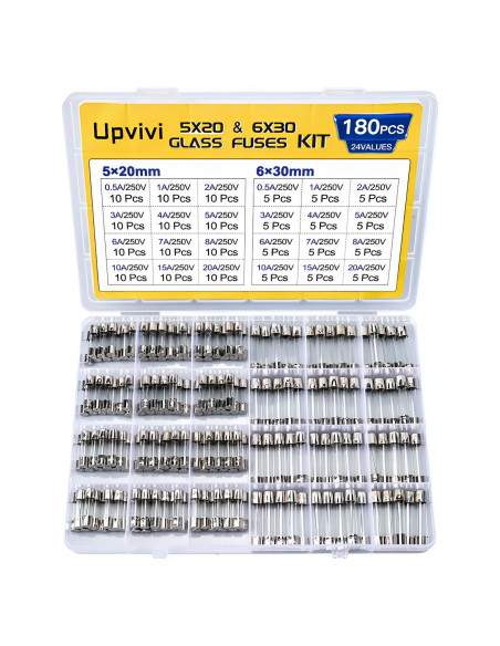 Kit de Fusibles de Vidrio Rápido Fundido Upvivi 180 Pcs 250V