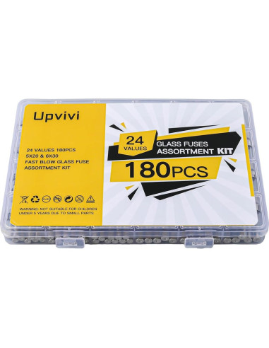 Kit de Fusibles de Vidrio Rápido Fundido Upvivi 180 Pcs 250V