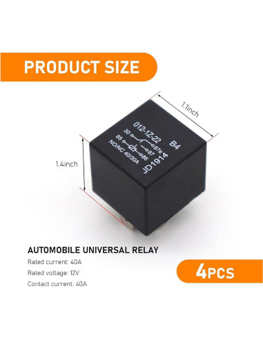4 Relés Automotrices 40A Sodcay 12V 5 Pines Impermeables