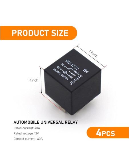 4 Relés Automotrices 40A Sodcay 12V 5 Pines Impermeables