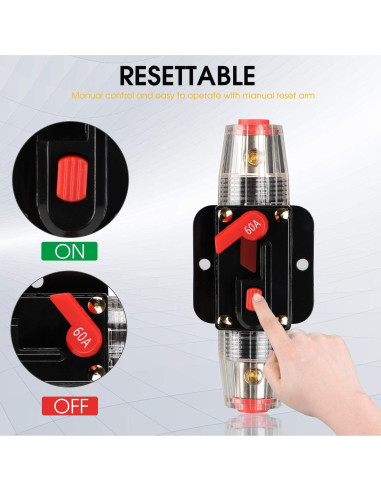 Interruptor de Circuito 60A M1A2 a Prueba de Agua 12V-48V DC