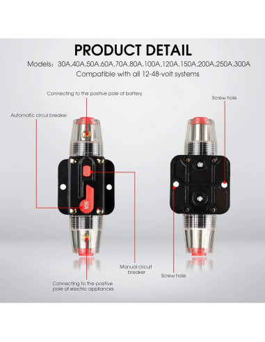 Interruptor de Circuito 60A M1A2 a Prueba de Agua 12V-48V DC
