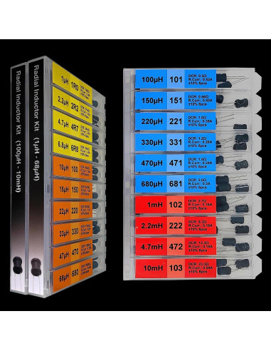 Kit de Inductores 20 Valores 160 Pcs 1uH a 10mH 1A Manufacturing