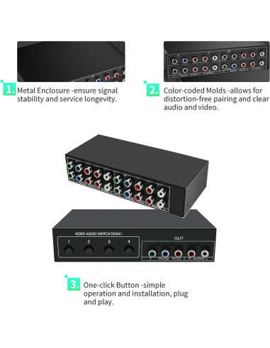 Conmutador AV Componente 4 en 1 LUKFOCAB 1080P RCA