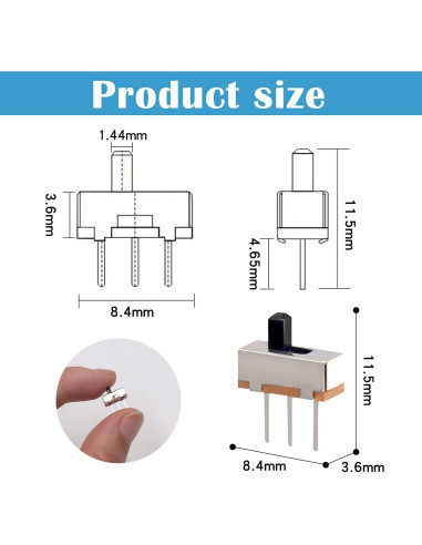 Interruptor Deslizante Tnuocke 3mm 100 Pcs SPDT 1P2T DC 50V